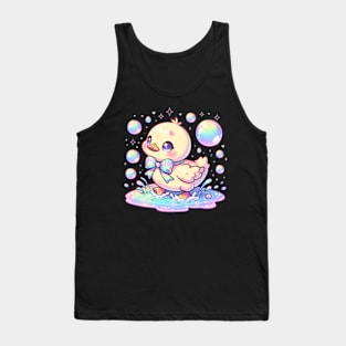 Kawaii Baby Duck Splashing in Puddles Cute Chibi Tank Top